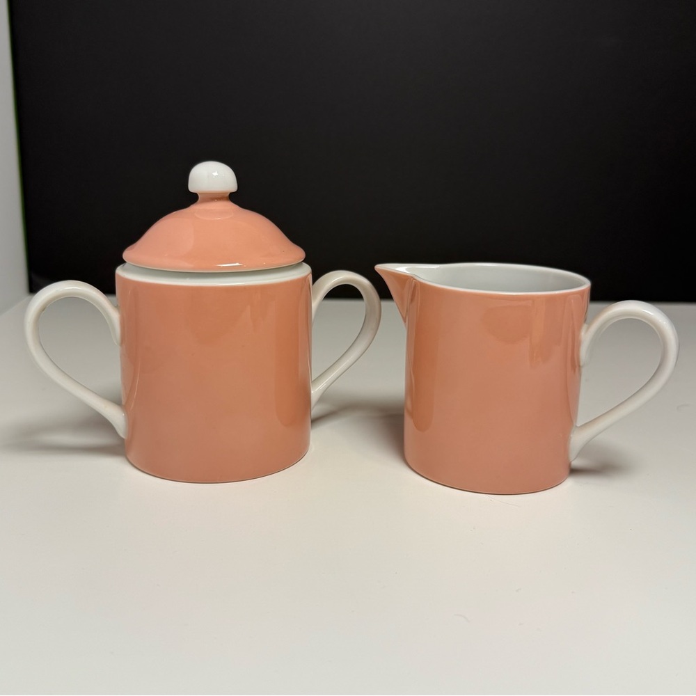 Fitz and Floyd MCMLXXV Peach Rondelet Creamer and Sugar Bowl with Lid